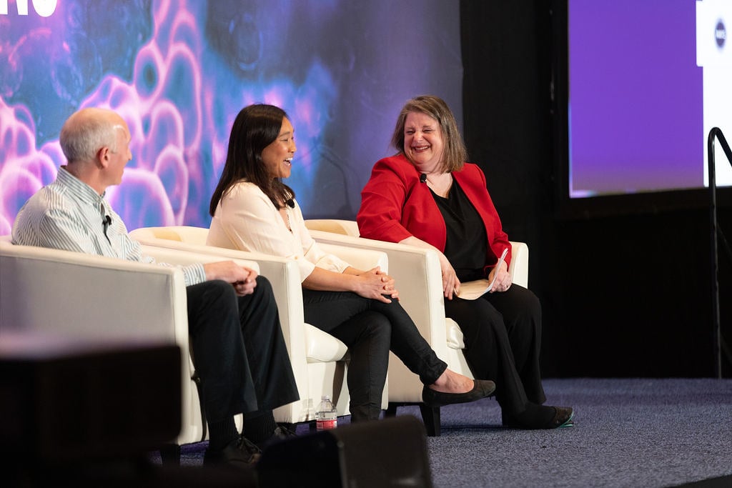 Colette Jue, Senior Director, Site Compliance at Genentech, Thomas Spitznagel, SVP, Technical Operations at MacroGenics Inc., and Meredith Gibson, CEO at Associate of Women in Science.